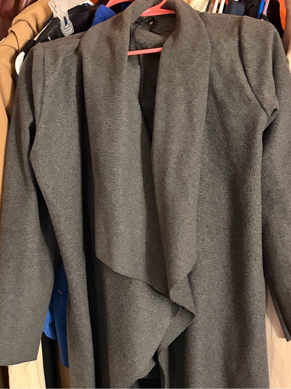 Draped Open-Front Trench Coatigan - Charcoal Gray